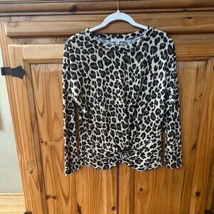 Gaze Top Leopard Print Long Sleeve knot‎ Waist Women's Size Medium